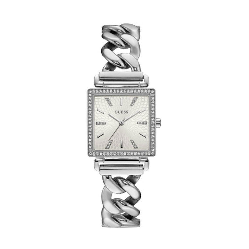 Shop Guess Vanity Diamonds White Dial Silver Steel Strap Watch for Women - W1030L1 in USA