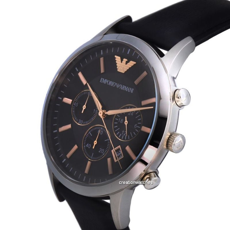 Emporio Armani Giovanni Analog Black Dial Black Leather Strap Watch For Men - AR11431 Buy Now By Emporio Armani
