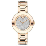 Shop Movado Bold Crystal Pave Rose Gold Dial Rose Gold Steel Strap Watch For Women - 3600493 in USA