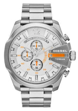 Diesel Mega Chief Chronograph White Dial Silver Steel Strap Watch For Men - DZ4328 Buy Now By Diesel