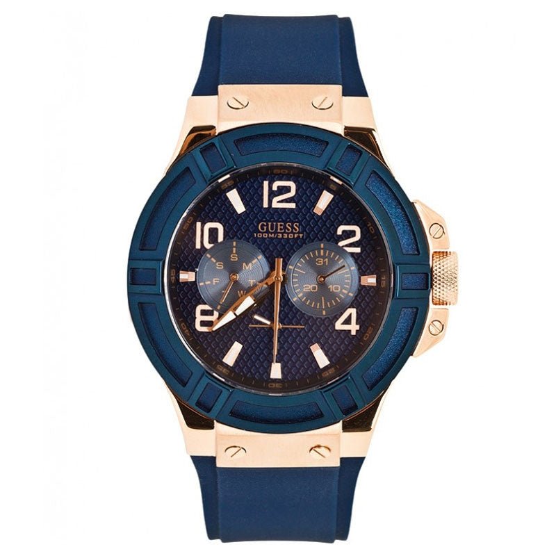 Shop Guess Rigor Blue Dial Blue Silicone Strap Watch For Men - W0247G3 in USA