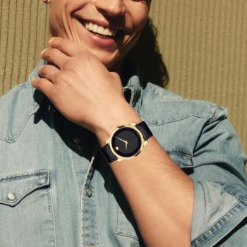 Movado Museum Black Dial Black Leather Strap Watch For Men - 606876 Buy Now By Movado