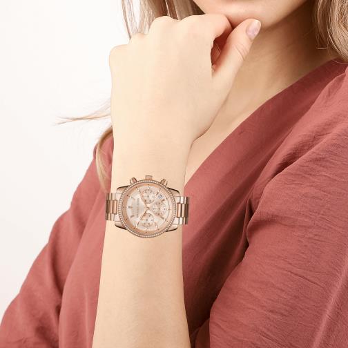 Michael Kors Ritz Chronograph Rose Gold Dial Rose Gold Steel Strap Watch for Women - MK6357 Buy Now By Michael Kors