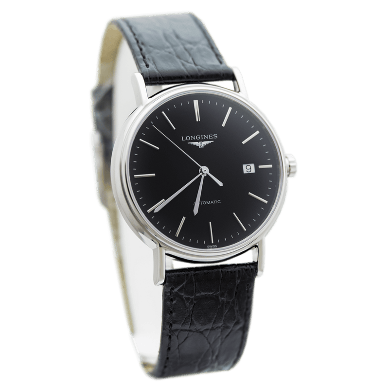 Longines Presence 38.5mm Automatic Black Dial Black Leather Strap Watch for Men - L4.921.4.52.2 Buy Now By Longines