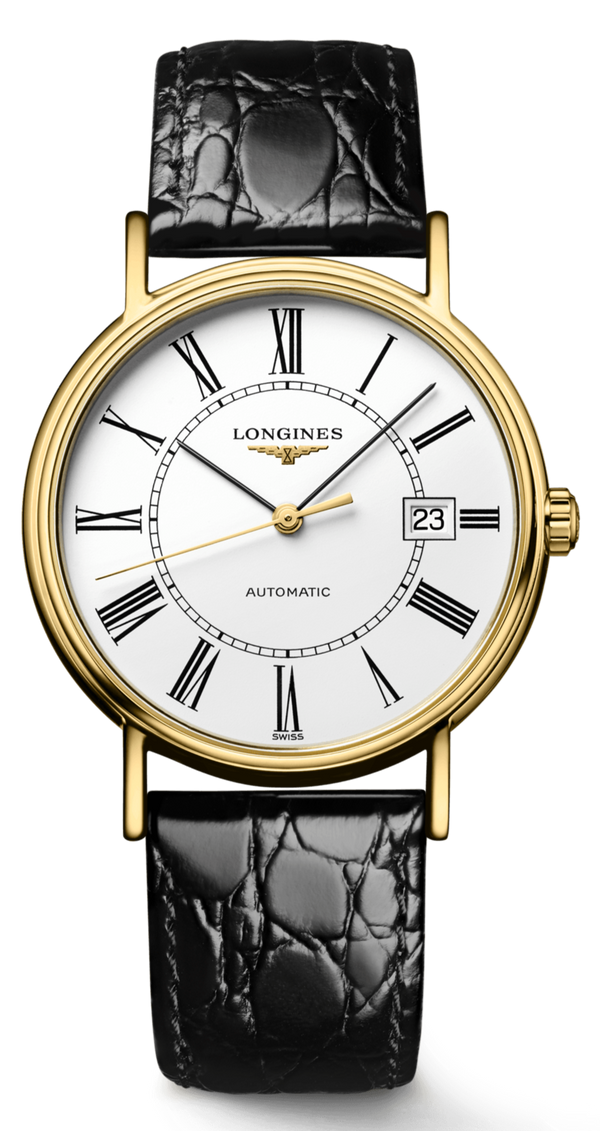 Shop Longines Presence 25.5mm Automatic White Dial Black Leather Strap Watch for Women - L4.921.2.11.2 in USA