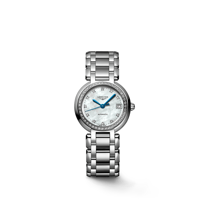 Longines PrimaLuna 26.5mm Automatic White Mother of Pearl Dial Silver Stainless Steel Watch for Women - L8.111.0.87.6 Buy Now By Longines