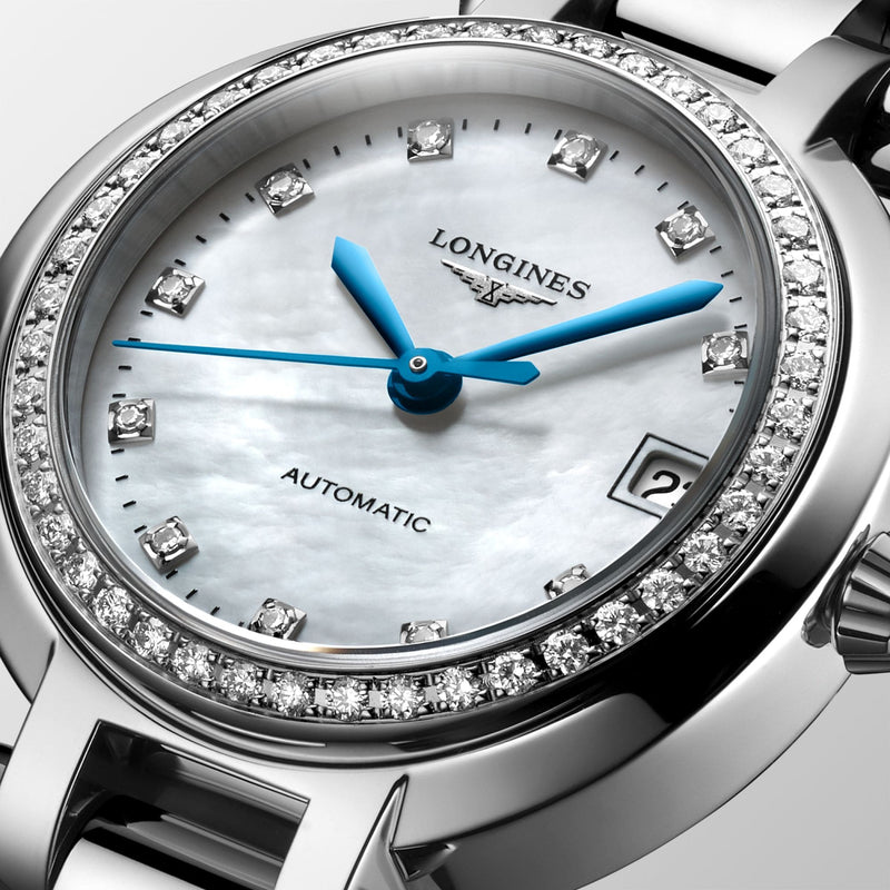 Longines PrimaLuna 26.5mm Automatic White Mother of Pearl Dial Silver Stainless Steel Watch for Women - L8.111.0.87.6 Buy Now By Longines