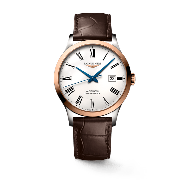 Shop Longines Record Automatic Stainless Steel 18K Gold Watch for Men - L2.821.5.11.2 in USA