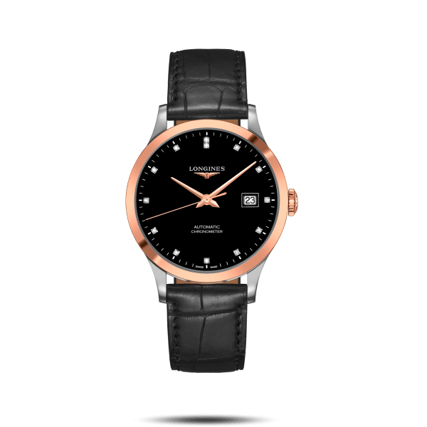 Shop Longines Record Black Dial Black Leather Strap Watch for Men - L2.821.5.57.2 in USA