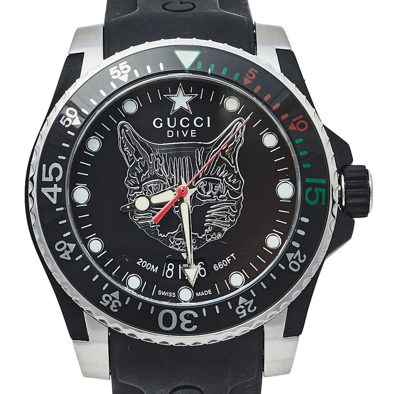 Shop Gucci Dive Feline Black Dial Black Rubber Strap Watch For Men - YA136320 in USA