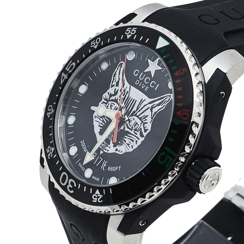 Shop Gucci Dive Feline Black Dial Black Rubber Strap Watch For Men - YA136320 in USA