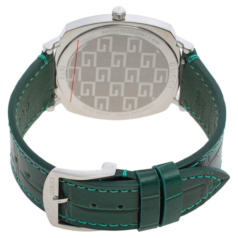 Shop Gucci Grip Quartz Silver Dial Green Leather Strap Watch For Women - YA157414 in USA