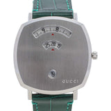 Shop Gucci Grip Quartz Silver Dial Green Leather Strap Watch For Women - YA157414 in USA