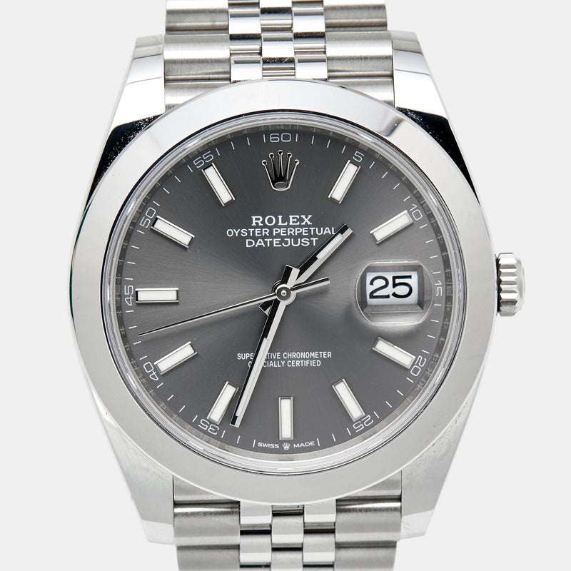 Shop Rolex Datejust 41 Oyster Grey Dial Silver Oystersteel Bracelet Watch for Men - M126300-0008 in USA
