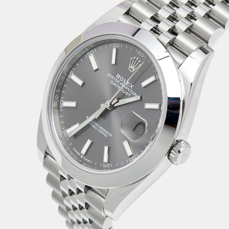Shop Rolex Datejust 41 Oyster Grey Dial Silver Oystersteel Bracelet Watch for Men - M126300-0008 in USA
