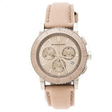 Shop Burberry The City Chronograph Rose Gold Dial Beige Leather Strap Watch For Women - BU9702 in USA