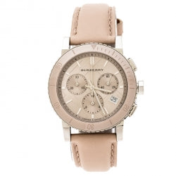 Shop Burberry The City Chronograph Rose Gold Dial Beige Leather Strap Watch For Women - BU9702 in USA