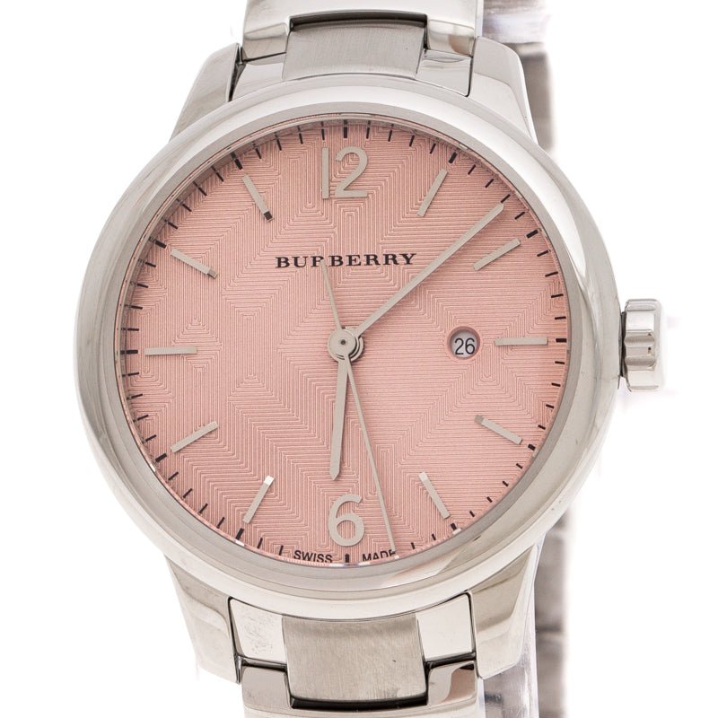 Shop Burberry The Classic Pink Dial Silver Steel Strap Watch for Women - BU10111 in USA