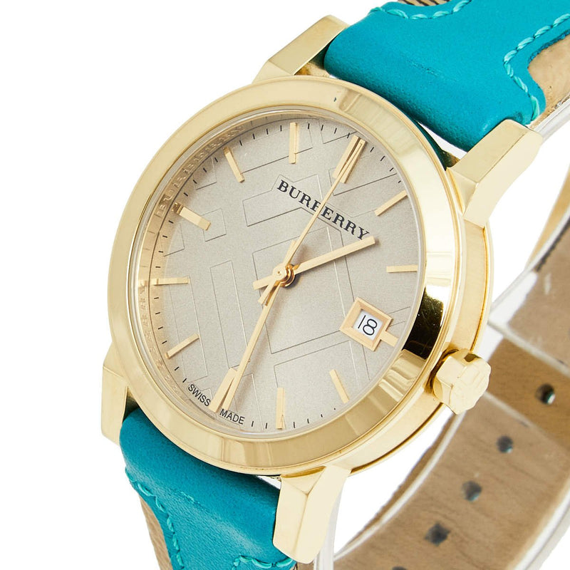 Burberry Heritage Gold Dial Blue Leather Strap Watch for Women - BU9112 Buy Now By Burberry
