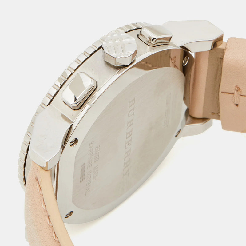 Shop Burberry The City Chronograph Rose Gold Dial Beige Leather Strap Watch For Women - BU9702 in USA