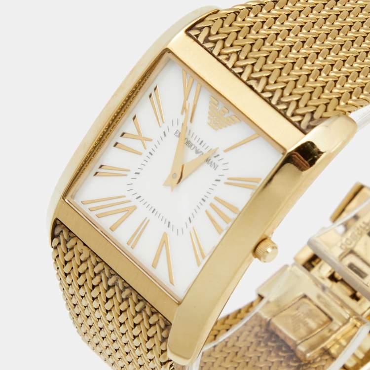 Emporio Armani Super Slim Quartz White DIal Gold Mesh Bracelet Watch For Women - AR2017 Buy Now By Emporio Armani