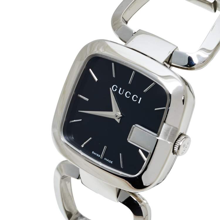 Shop Gucci G Gucci Black Dial Silver Steel Strap Watch For Women - YA125407 in USA