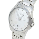 Shop Gucci G Timeless Diamonds Mother of Pearl Dial Silver Steel Strap Watch For Women - YA126542 in USA