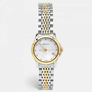 Gucci G Timeless Diamonds Mother of Pearl Dial Two Tone Steel Strap Watch For Women - YA126413