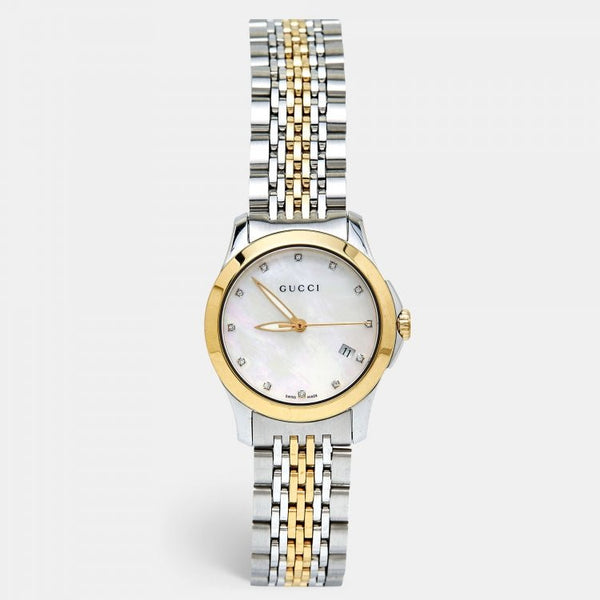 Gucci G Timeless Diamonds Mother of Pearl Dial Two Tone Steel Strap Watch For Women - YA126413 Buy Now By Gucci