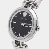 Versace Crystal Gleam Guilloche Black Dial Silver Steel Strap Watch for Women - VAN030016 Buy Now By Versace