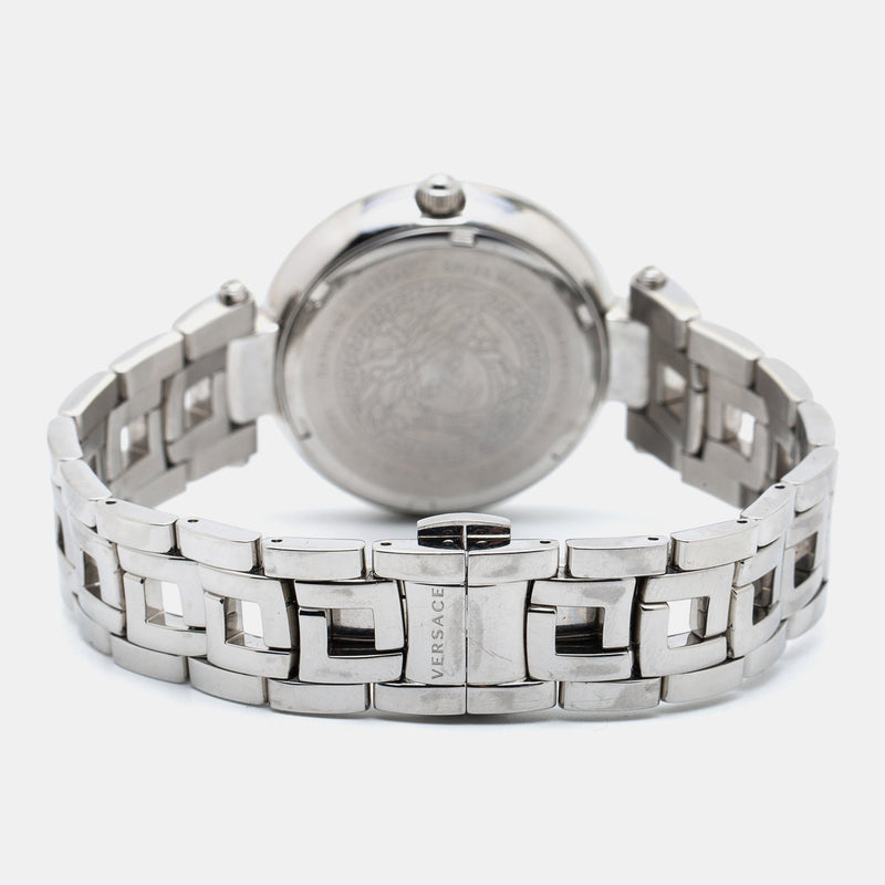 Versace Crystal Gleam Guilloche Black Dial Silver Steel Strap Watch for Women - VAN030016 Buy Now By Versace