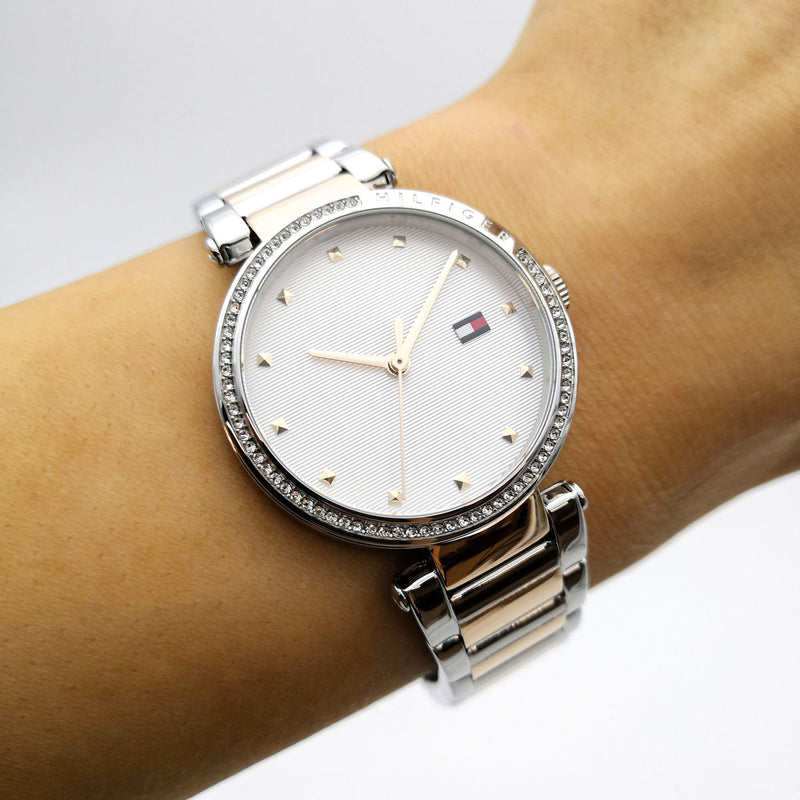 Tommy Hilfiger Lynn Quartz White Dial Two Tone Steel Strap Watch For Women - 1782236