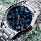 Emporio Armani Classic Blue Dial Silver Steel Strap Watch For Men - AR1635