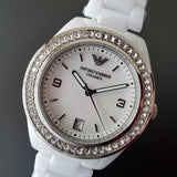 Emporio Armani Ceramica White Mother of Pearl Dial Stainless Steel Strap Watch For Women - AR1426