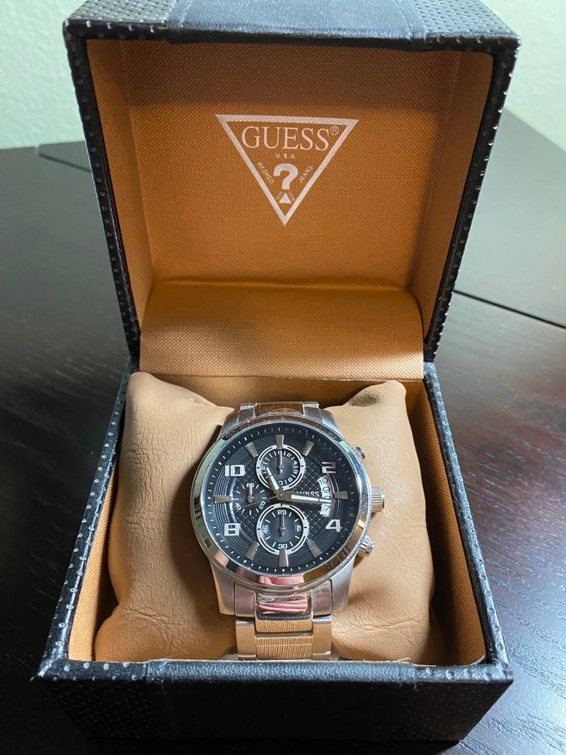 Guess Exec Chronograph Quartz Black Dial Silver Steel Strap Watch For Men - W0075G1 Buy Now By Guess