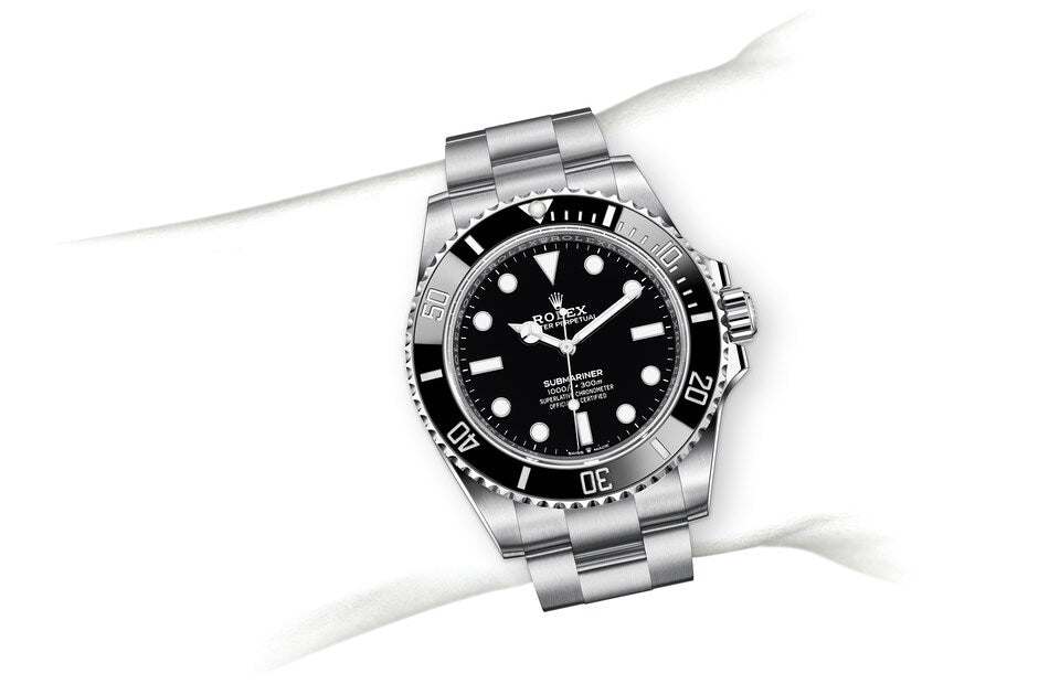 Rolex Submariner Black Dial Silver Steel Strap Watch for Men - M124060-0001