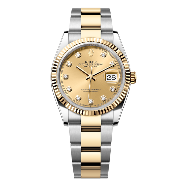 Shop Rolex Datejust 36mm Diamonds Yellow Gold Dial Two Tone Steel Strap Watch for Women - M126233-0018 in USA