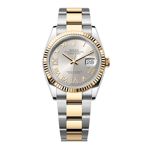 Shop Rolex Datejust 36 Silver Dial Two Tone Steel Yellow Gold Strap Watch for Women - M126233-0032 in USA