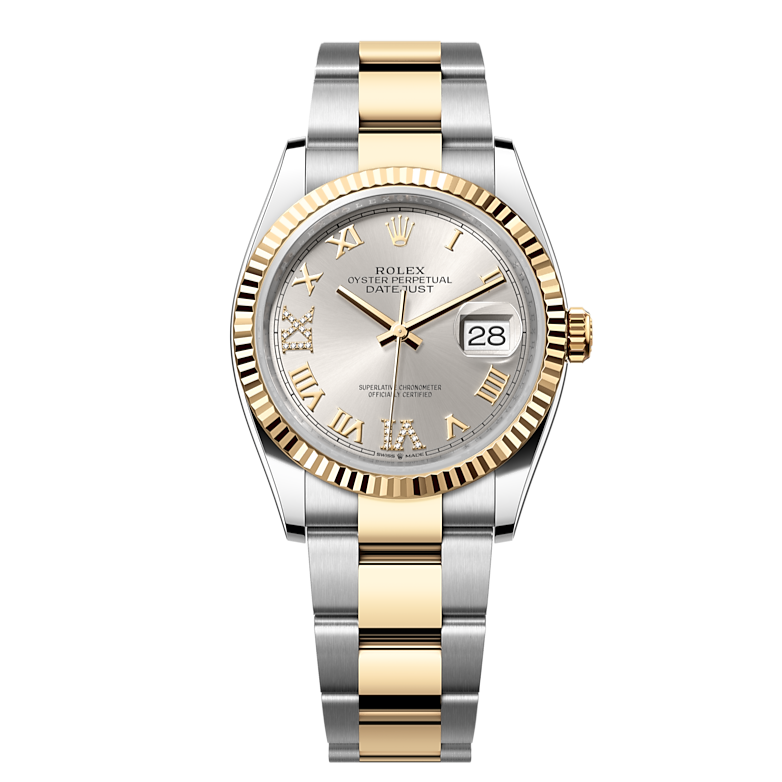 Shop Rolex Datejust 36 Silver Dial Two Tone Steel Yellow Gold Strap Watch for Women - M126233-0032 in USA