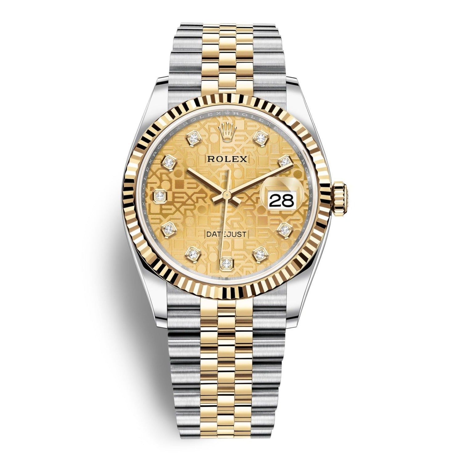 Rolex Datejust 36 Diamonds 18K Gold Dial Two Tone Steel Strap Watch for Men - M126233-0033