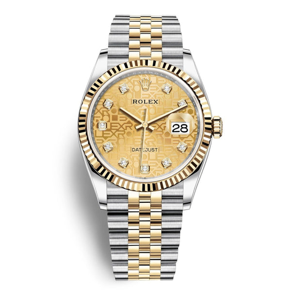 Shop Rolex Datejust 36 Diamonds 18K Gold Dial Two Tone Steel Strap Watch for Men - M126233-0033 in USA