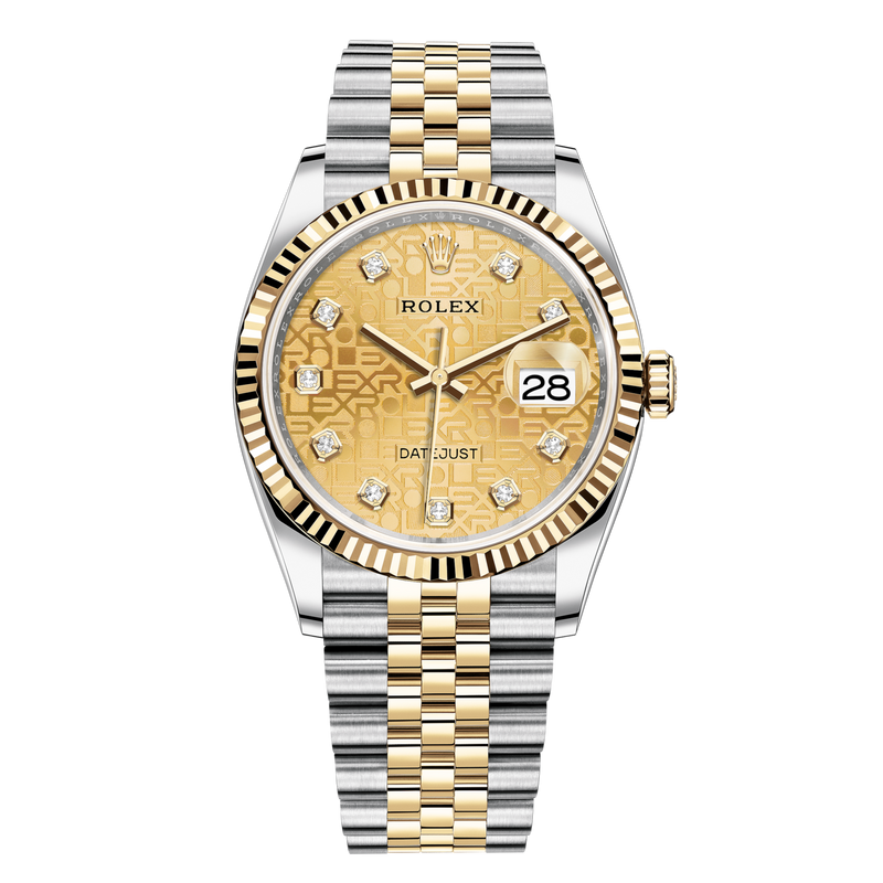 Shop Rolex Datejust 36 Diamonds 18K Gold Dial Two Tone Steel Strap Watch for Men - M126233-0033 in USA