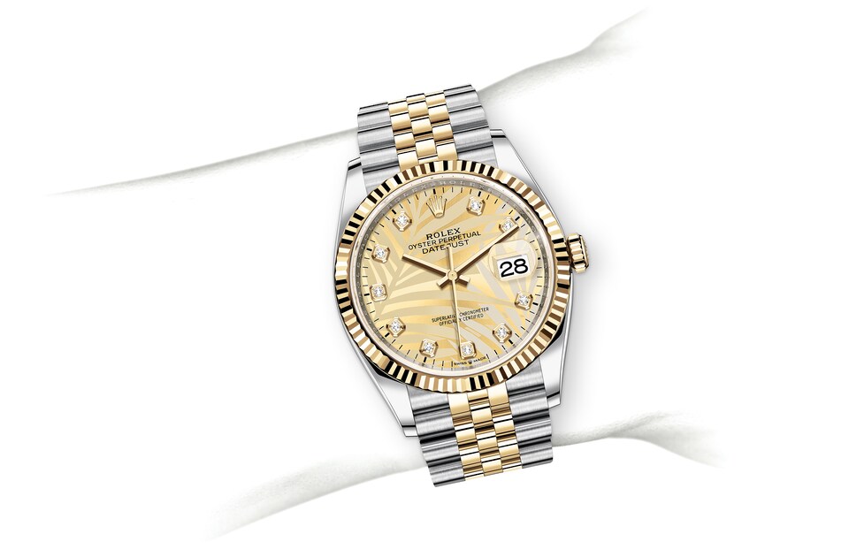 Rolex Datejust Oyster 36 Diamonds Silver Dial Two Tone Oystersteel Yellow Gold Strap Watch for Women - M126233-0023