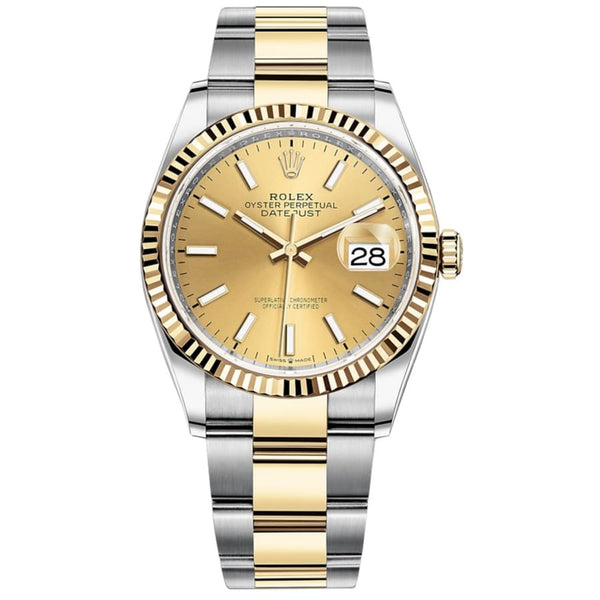 Shop Rolex Datejust 36mm Yellow Gold Champagne Two Tone Steel Strap Watch for Men - M126233-0016 in USA