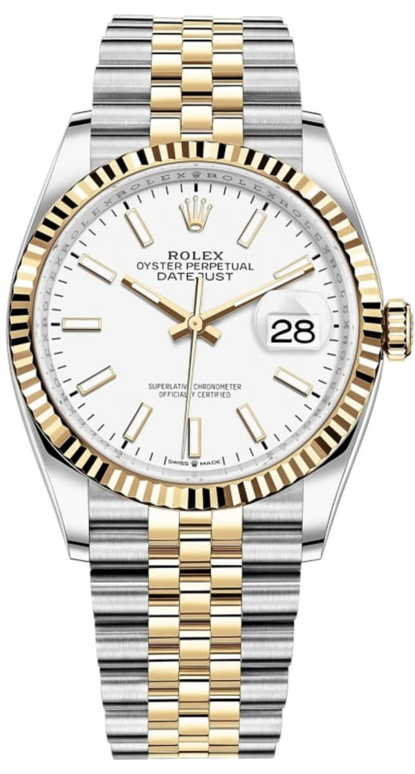 Shop Rolex Datejust 36mm White Dial Two Tone Jubilee Bracelet Watch for Women - M126233-0019 in USA