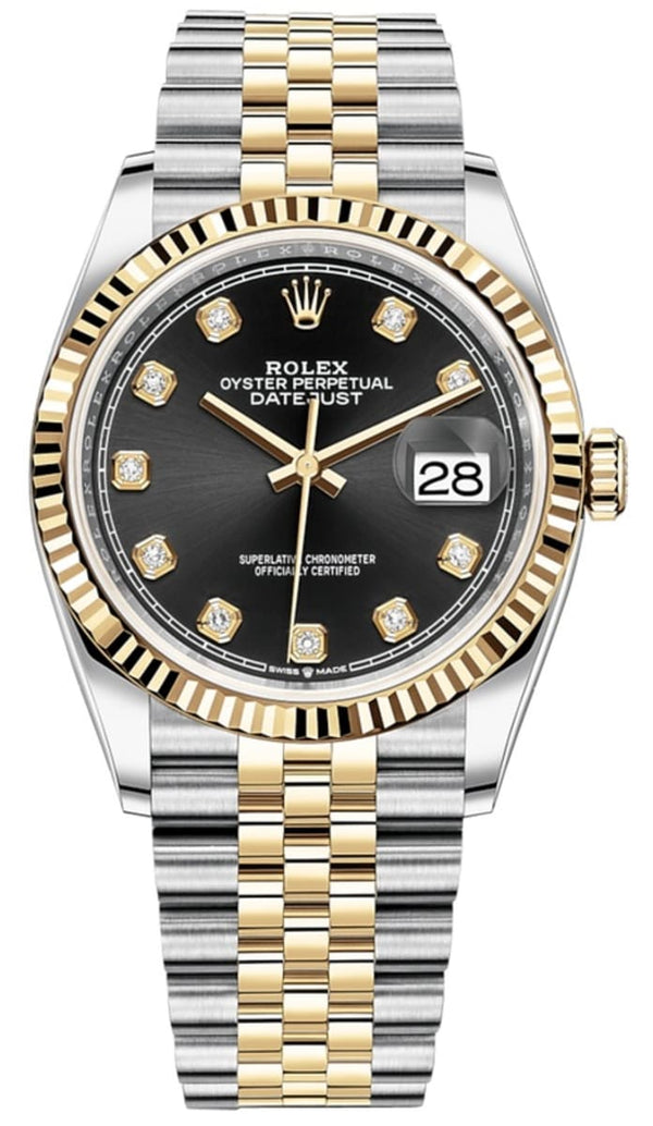 Shop Rolex Datejust 36 Oyster Black Dial Two Tone Oystersteel & Yellow Gold Jubilee Bracelet Watch for Women - M126233-0021 in USA