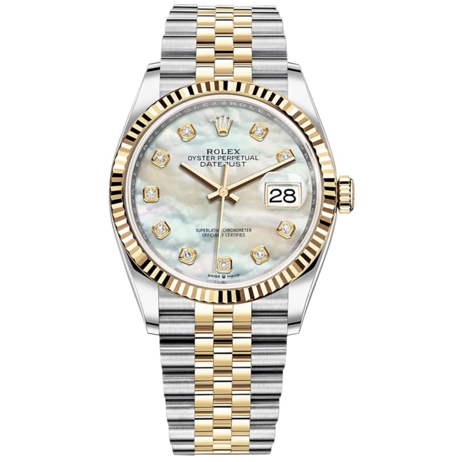 Rolex Datejust Oyster 36 Diamonds Silver Dial Two Tone Oystersteel Yellow Gold Strap Watch for Women - M126233-0023