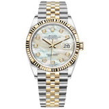 Shop Rolex Datejust Oyster 36 Diamonds Silver Dial Two Tone Oystersteel Yellow Gold Strap Watch for Women - M126233-0023 in USA