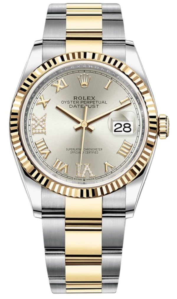 Shop Rolex Datejust 36 Silver Dial Two Tone Steel Yellow Gold Strap Watch for Women - M126233-0032 in USA