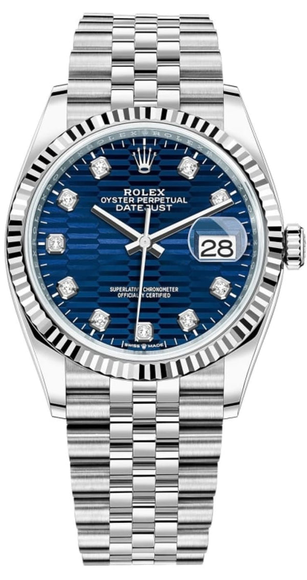 Shop Rolex Datejust 36 Oyster Blue Dial Two Tone Oystersteel White Gold Strap Watch for Men - M126234-0057 in USA
